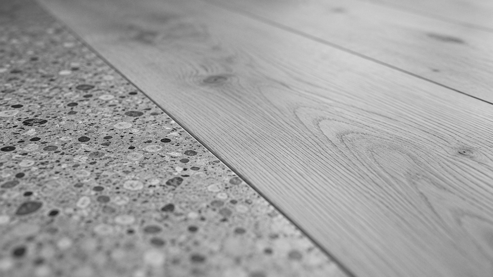 Terrazzo floor meeting oak joinery in a West Vancouver residence by Joanna Smolinski Interior Design